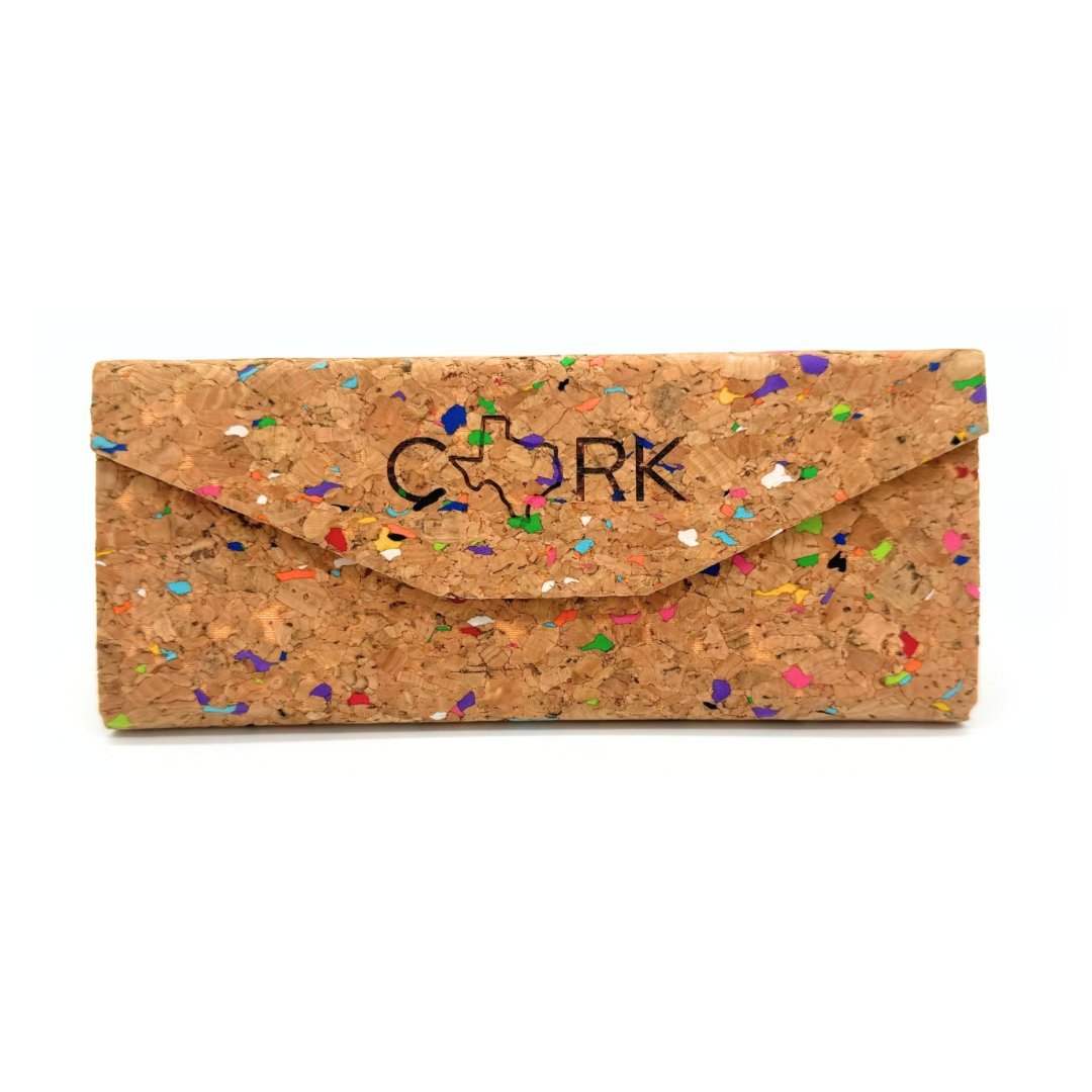 Cork leather glasses case folded front view by Texas Cork Company