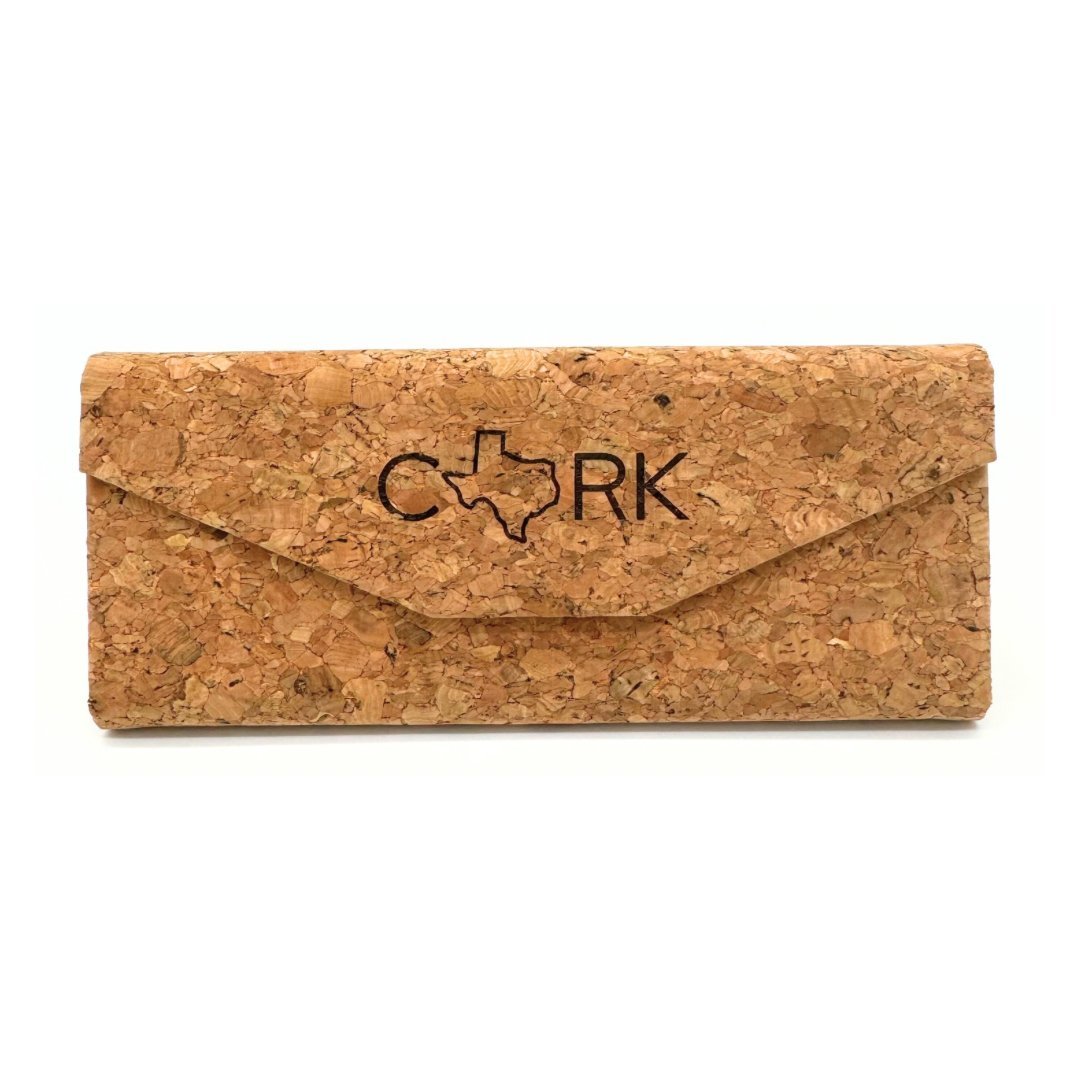 Cork leather glasses case front view of plain aggregate by Texas Cork Company