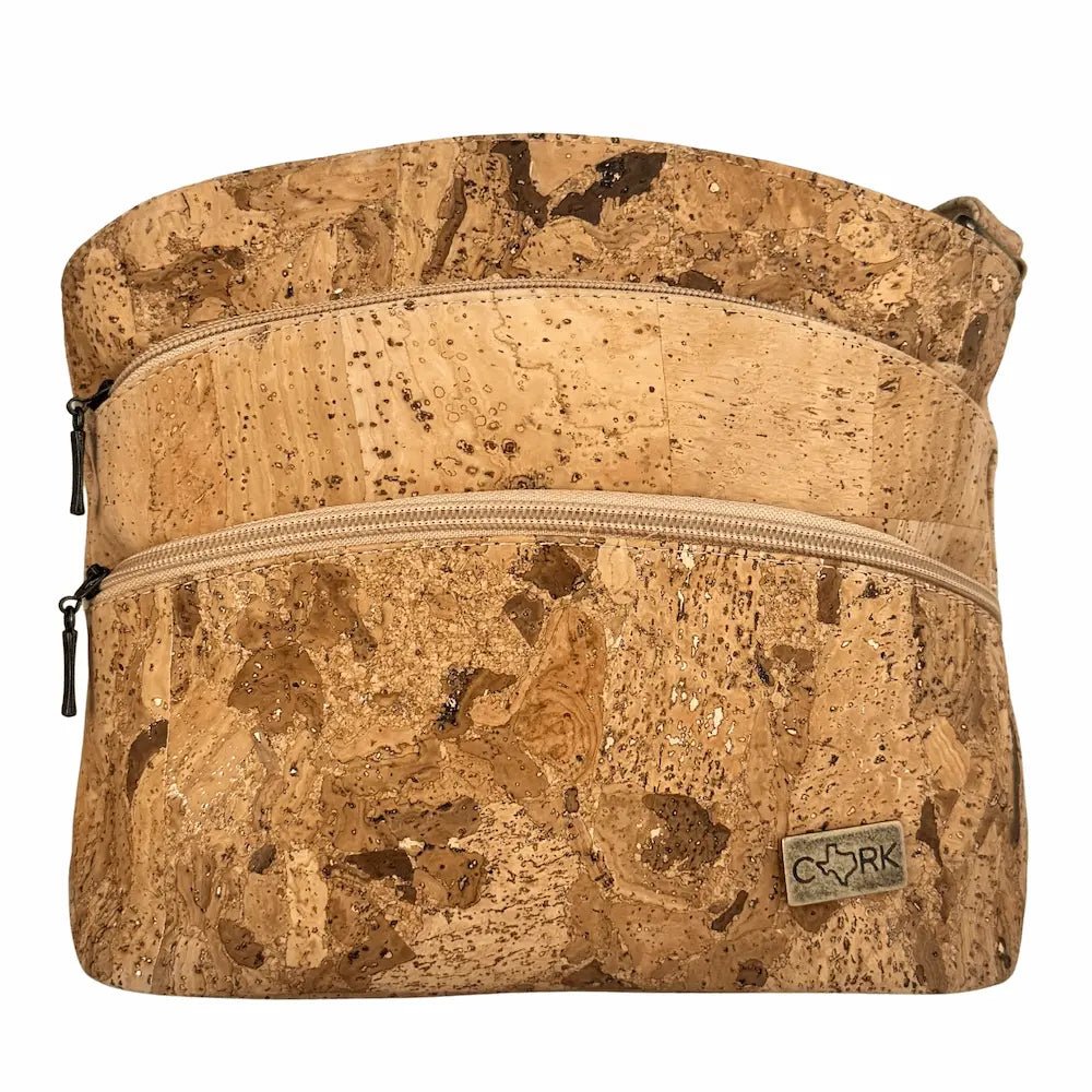 Dallas cork organizer purse front in Gold by Texas Cork Company