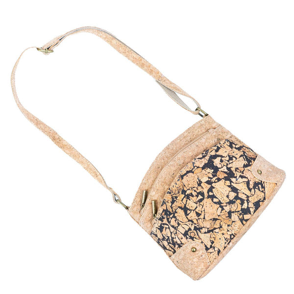 Extended strap of three-line zipper cork crossbody bag  from Texas Cork Company