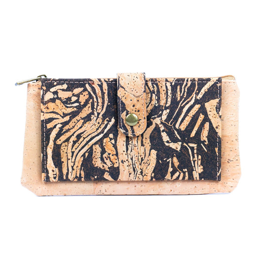 Front of Dark Roast Coffee infused Cork Long Wallet Card Holder from Texas Cork Company