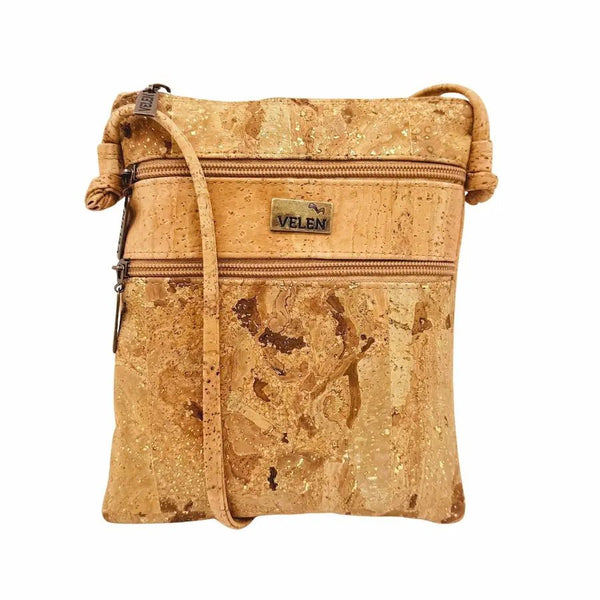 Charleston Cork Triple Zip Crossbody Bag front in Gold