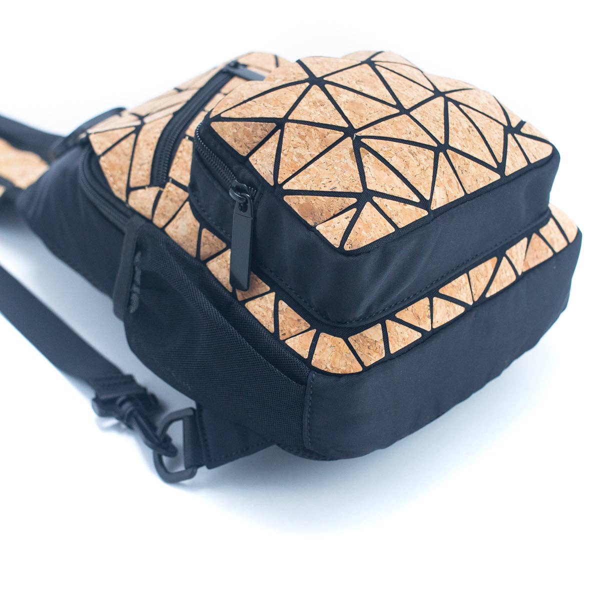 Geometric Cork Crossover Backpack bottom side view  from Texas Cork Company