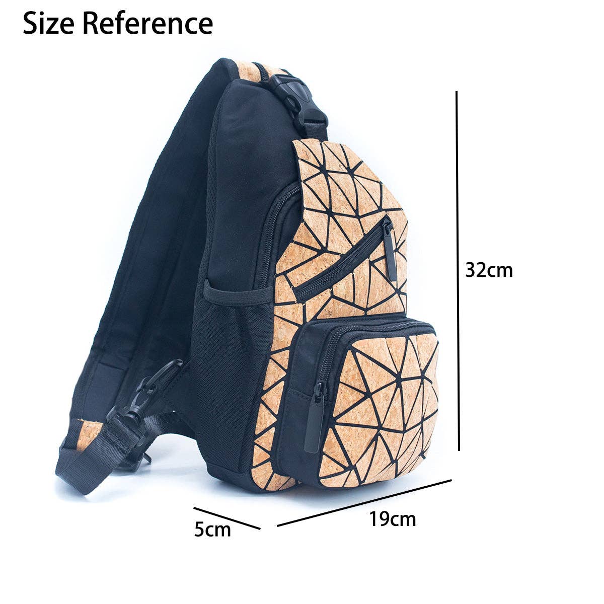 Geometric Cork Crossover Backpack -dimensions - Texas Cork Company