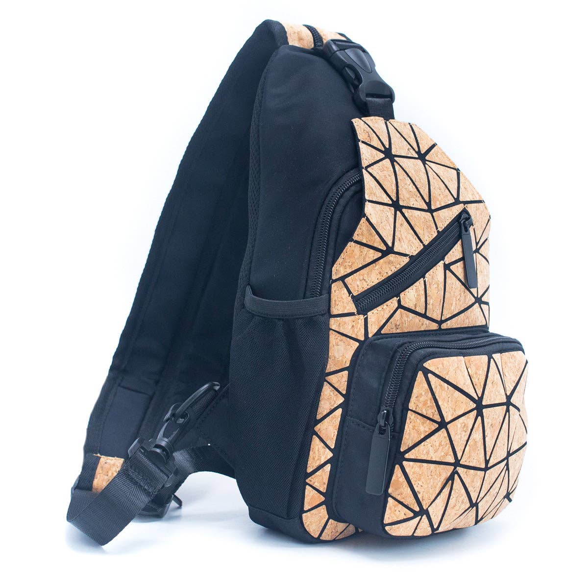 Geometric Cork Crossover Backpack front side view from Texas Cork Company