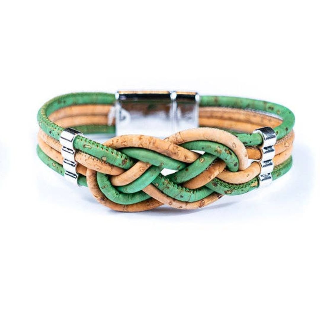 Front of Light Green Double Twist Natural Cork Bracelet from Texas Cork Company