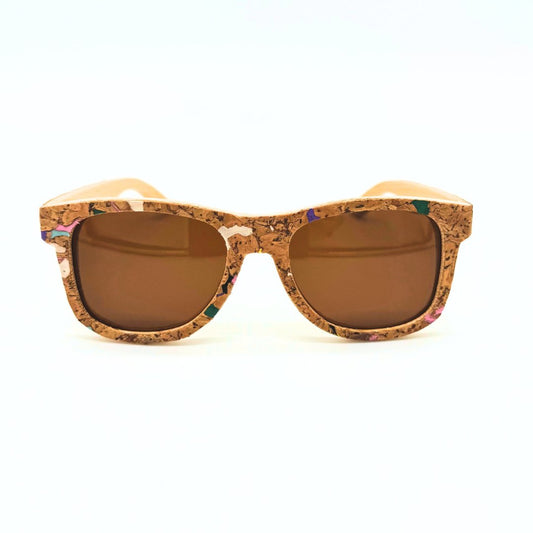 Eco-friendly, floating cork and bamboo sunglasses with polarized lenses - confetti cork design