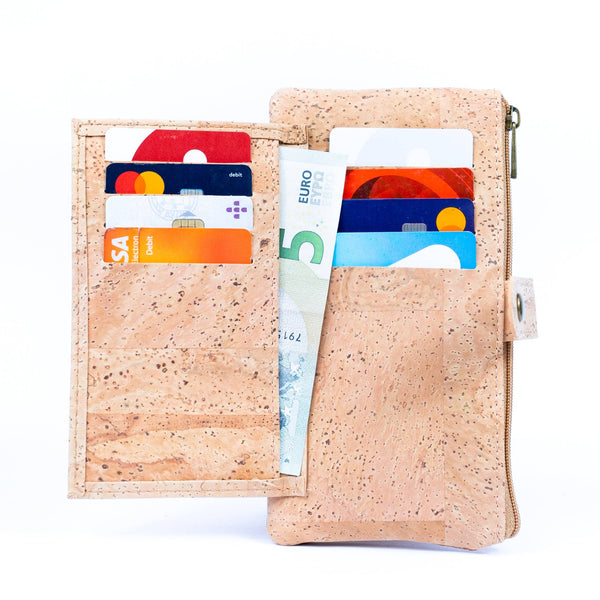 Inside card and cash pockets of  Coffee infused Cork Long Wallet Card Holder from Texas Cork Company