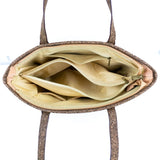 Interior view of Kona Cork Tote Bag showing zippered divider, zippered inside pocket and 2 slip pockets.