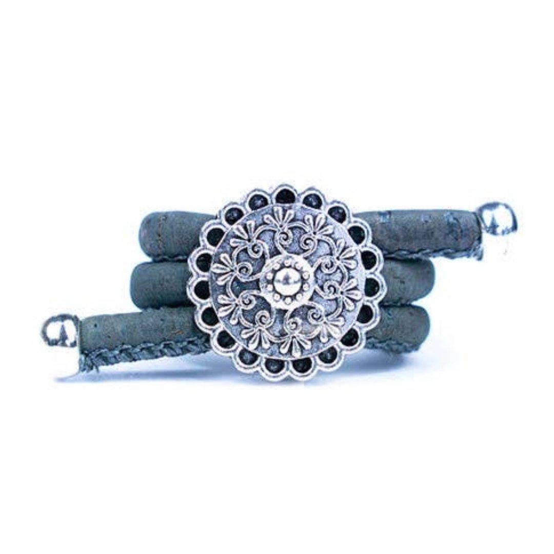 Lacey flower cork ring in blue from Texas Cork Co