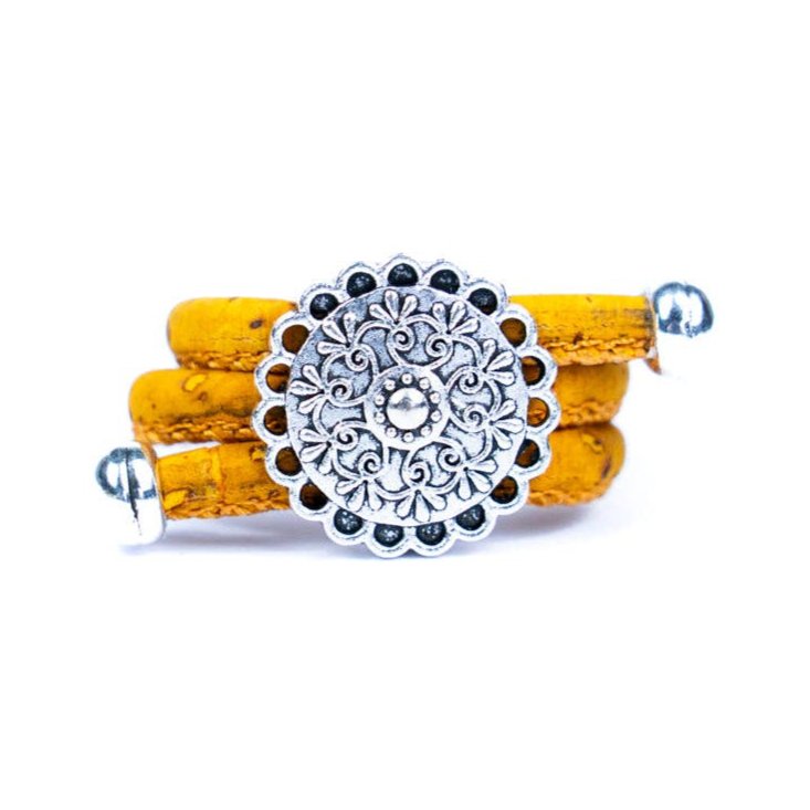 Lacey flower cork ring in yellow from Texas Cork Co