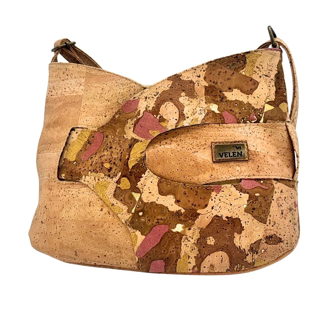 Madison mid-sized crossbody front in Pink, Yellow, and Brown Patchwork
