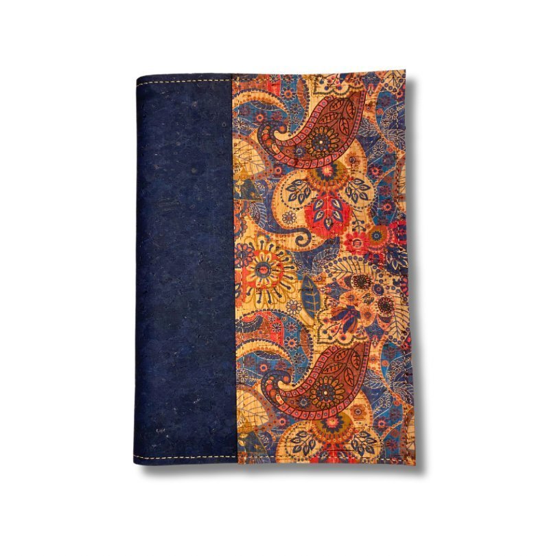 Cork Leather Notepad Cover - Small Refillable Notepad - navy and paisley by Texas Cork Company