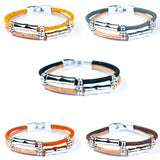 Group of Unisex cork everyday bracelets from Texas Cork Co showing Yellow, Grey, Black, Orange, and Brown
