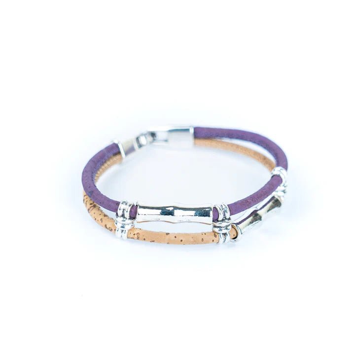 Unisex cork everyday bracelet in purple and natural from Texas Cork Co