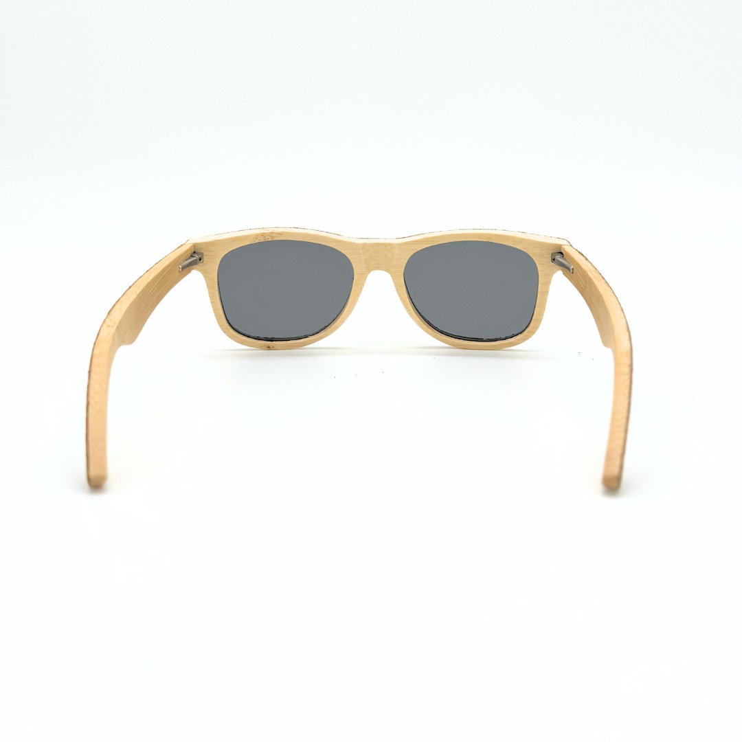 Eco-friendly cork and bamboo polarized floating sunglasses back view. Texas Cork Company