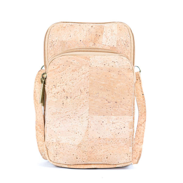Front of Women's Natural Cork Phone Bag in natural color from Texas Cork Company