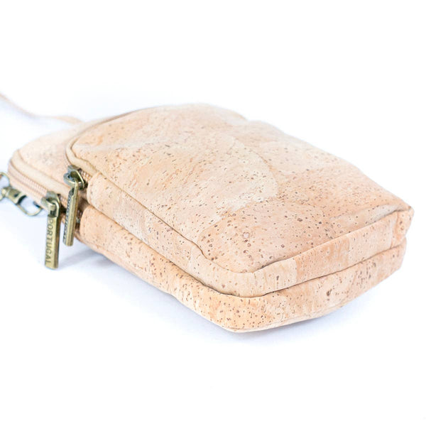 Side and bottom of Women's Natural Cork Phone Bag in natural color from Texas Cork Company
