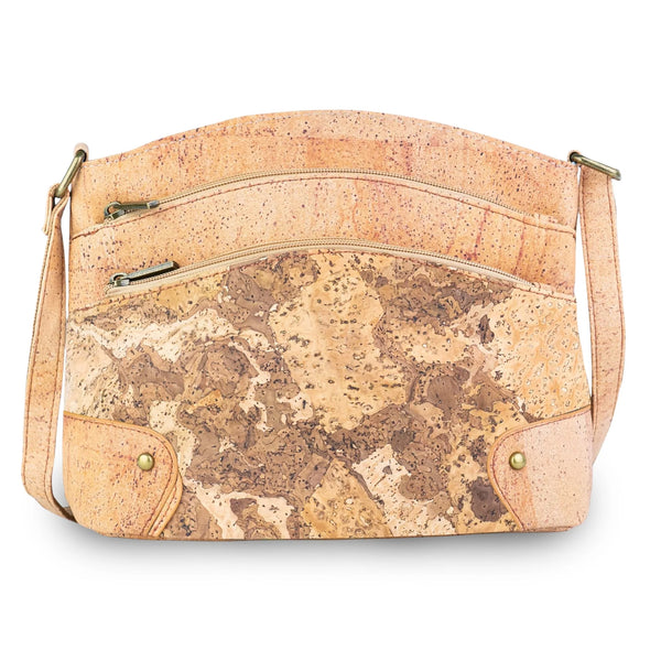 Arlington Desert cork crossbody bag with neutral brown geometric pattern