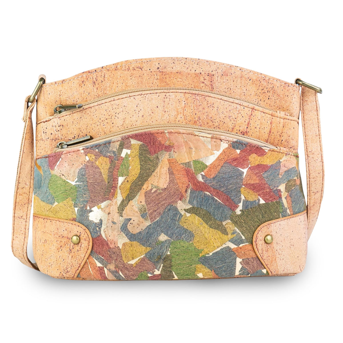Arlington Mountain cork crossbody bag with multicolor geometric pattern