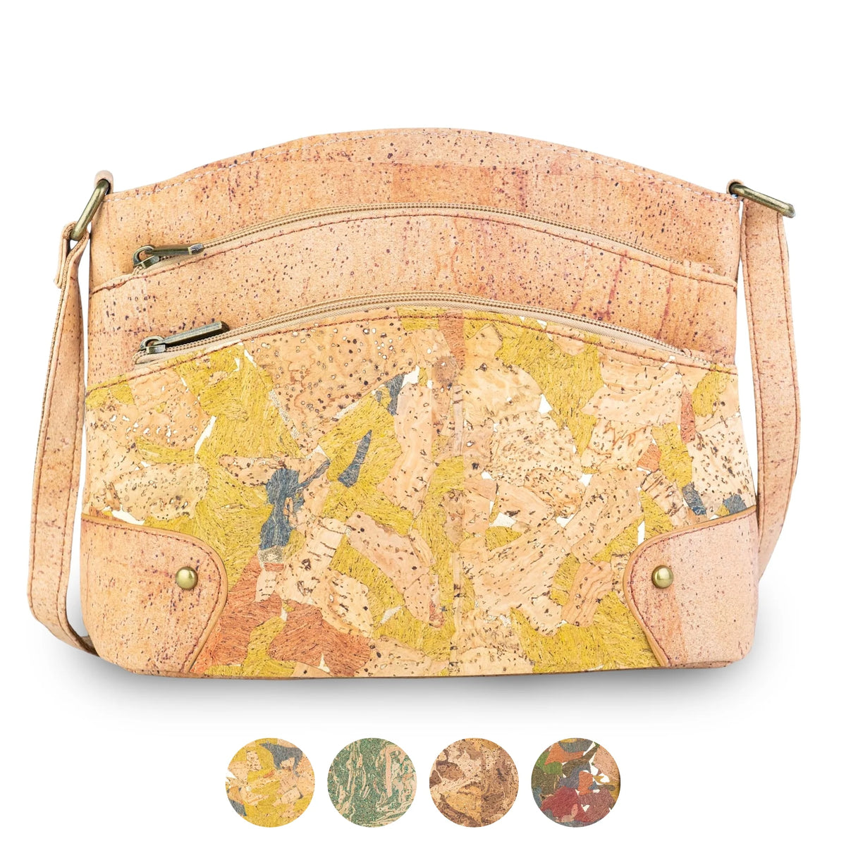 Arlington Sunshine cork crossbody bag with yellow geometric pattern