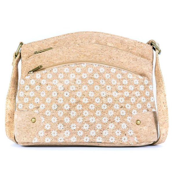 Arlington three-line cork crossbody front in Daisies