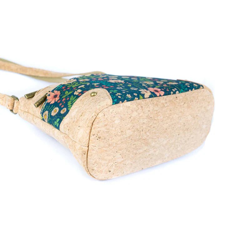 Arlington three-line cork crossbody side and bottom view