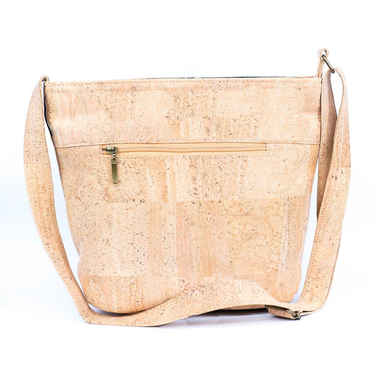 Back view of Eco-Friendly Cork Purse with Stylish Vertical Front Zippers from Texas Cork Company