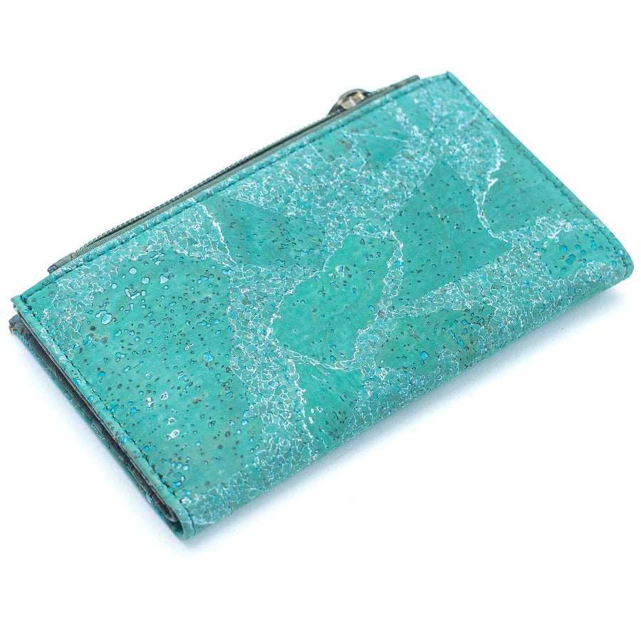 Back view of Teal Green variant of Exquisite Cork Wallet With Snap Closure from Texas Cork Company