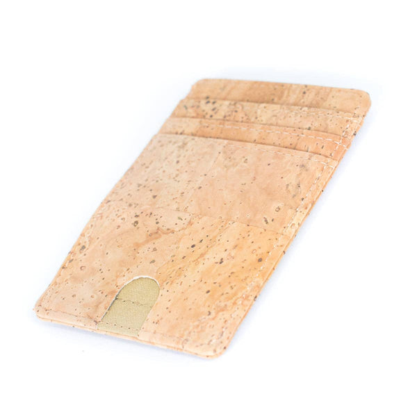 Back of cork minimalist RFID card wallet with thumb slide for cards