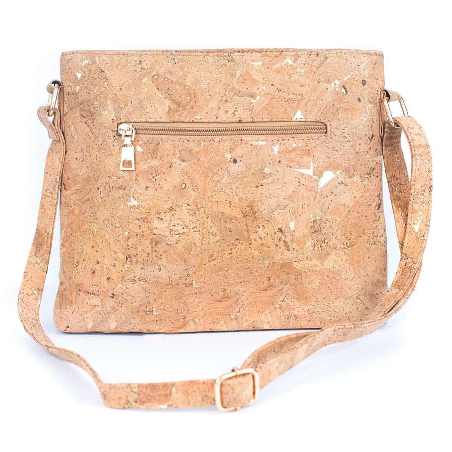 Back of Molten Gold Cork Crossbody with Large Slip Pocket from Texas Cork Company