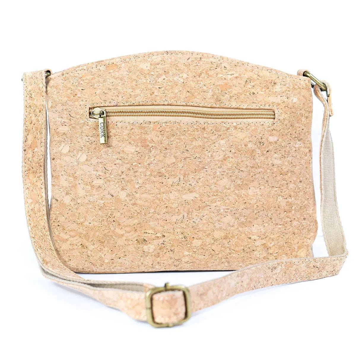 Back zip pocket of three-line zipper cork crossbody bag