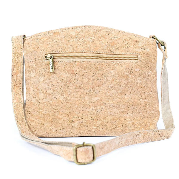 Back zip pocket of three-line zipper cork crossbody bag
