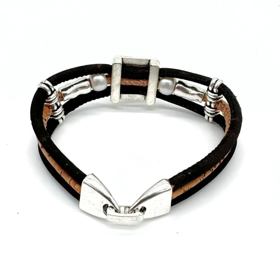 Back view of Vintagre Azulejo Cork Bracelet with Square Tile Pendant from Texas Cork Company.