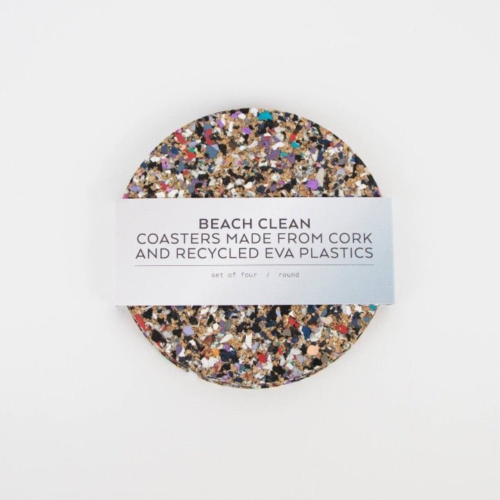 Set of 4 Round Beach Clean Coasters  from Texas Cork Company