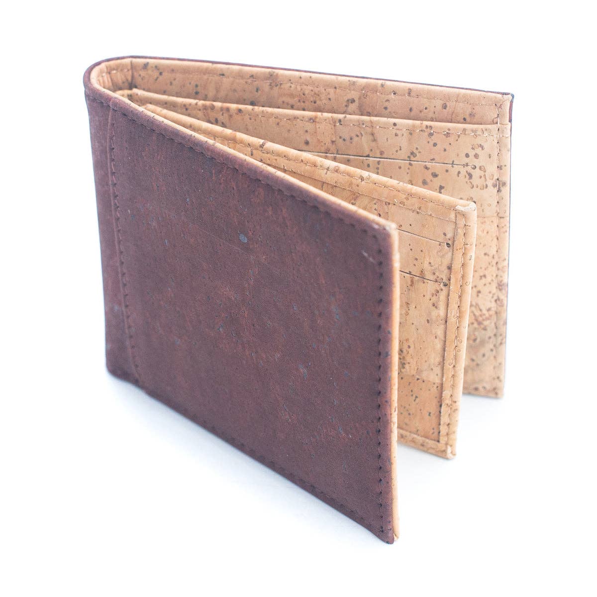 Top view of men's bifold rfid cork wallet from Texas Cork Company