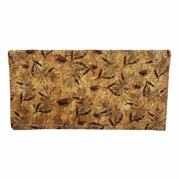 Birds in bushes on checkbook cover front on white background. By Texas Cork Company