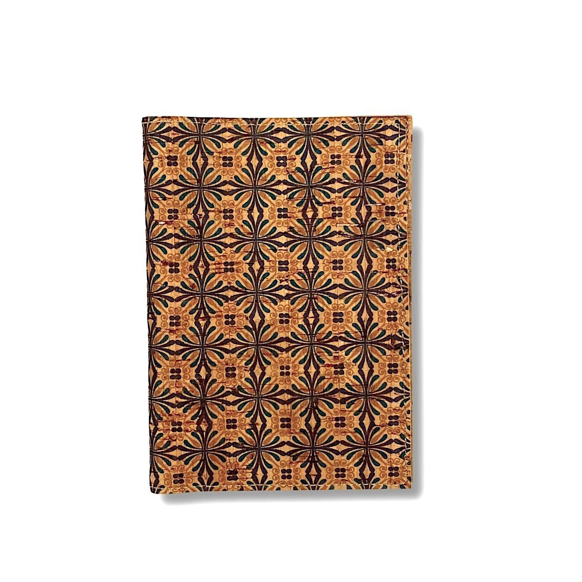 Texas-Made Cork Leather Double Passport Holder -blue and gold print by  Texas Cork Company