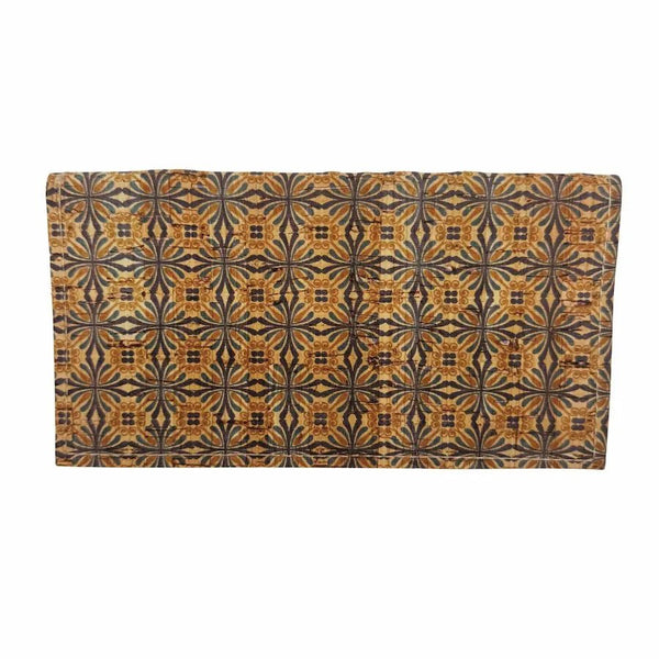 Blue and Gold print on checkbook cover front on white background. By Texas Cork Company