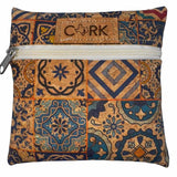 Front of Blue Tiles print coin purse with almond zipper by Texas Cork Company