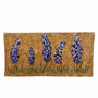 Hand painted bluebonnets (5) on checkbook cover front on white background. By Texas Cork Company