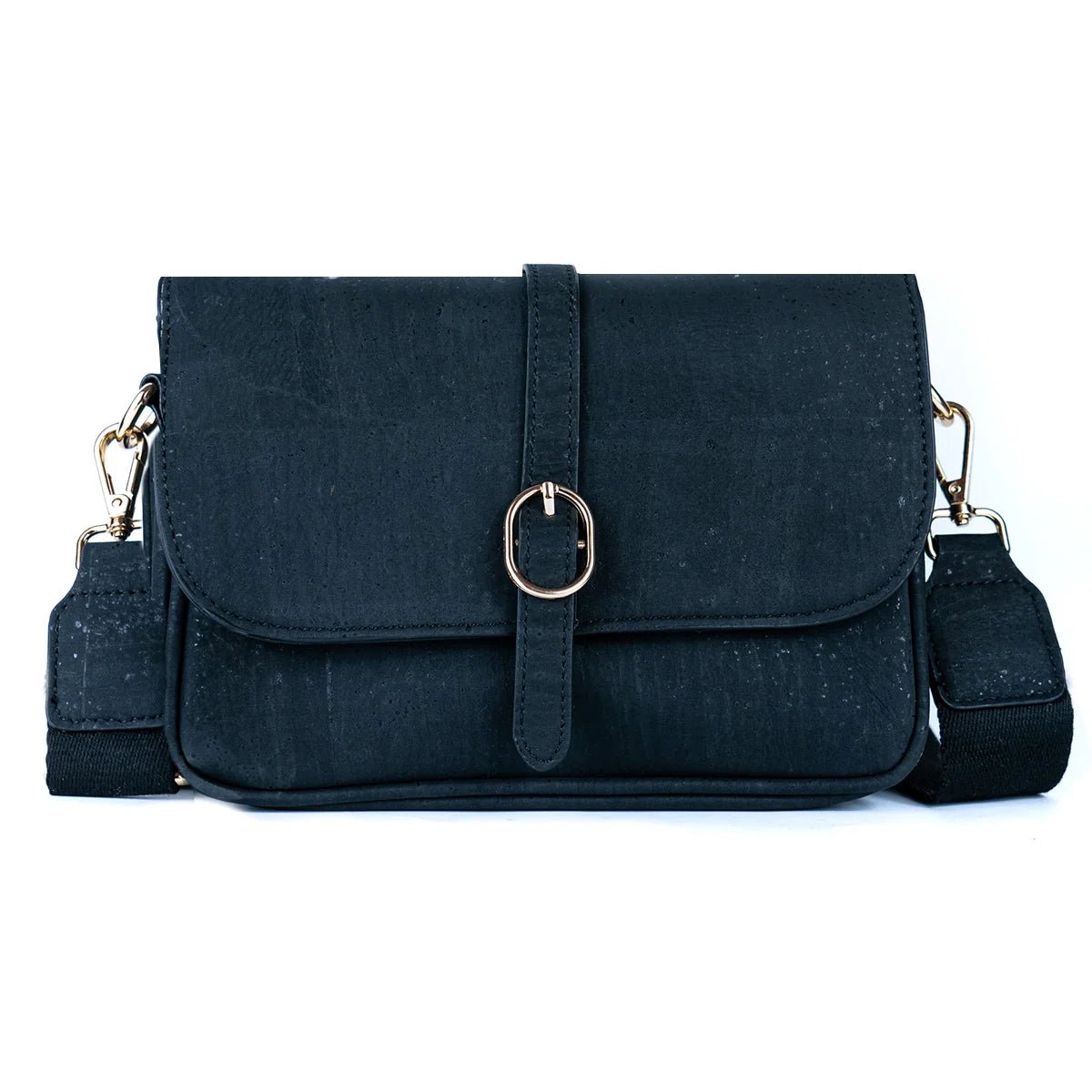 Brooklyn black cork crossbody bag with structured flap front