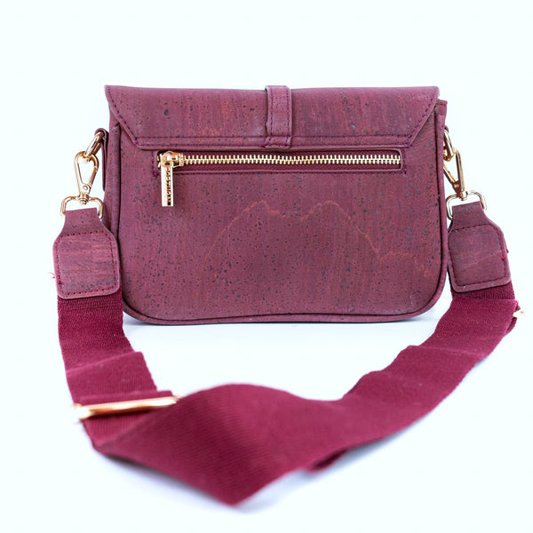Back of Brooklyn cork crossbody with exterior zip pocket