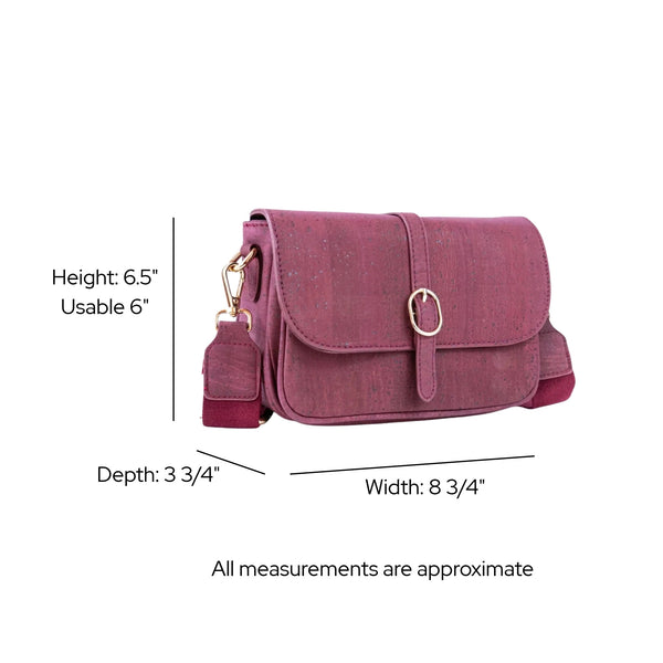 Dimensions of Brooklyn Cork Crossbody in Maroon