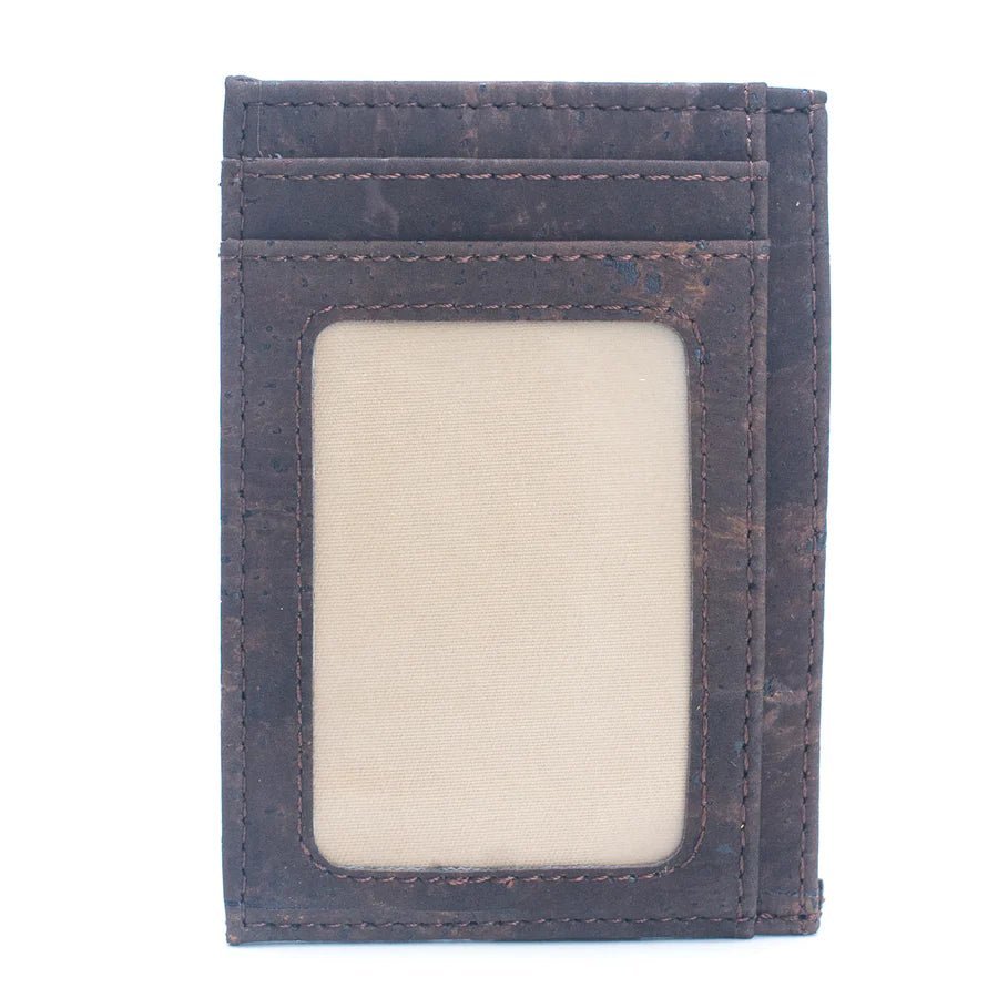 Minimalist cork card wallet with RFID protection and ID window in brown color from Texas Cork Company