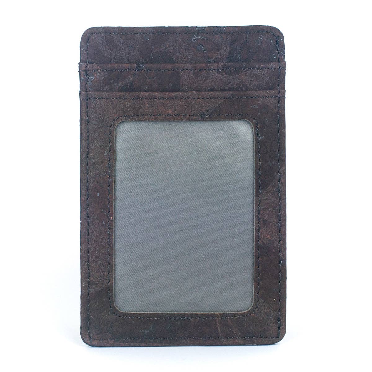 Minimalist cork card wallet with RFID protection and ID window in brown color 