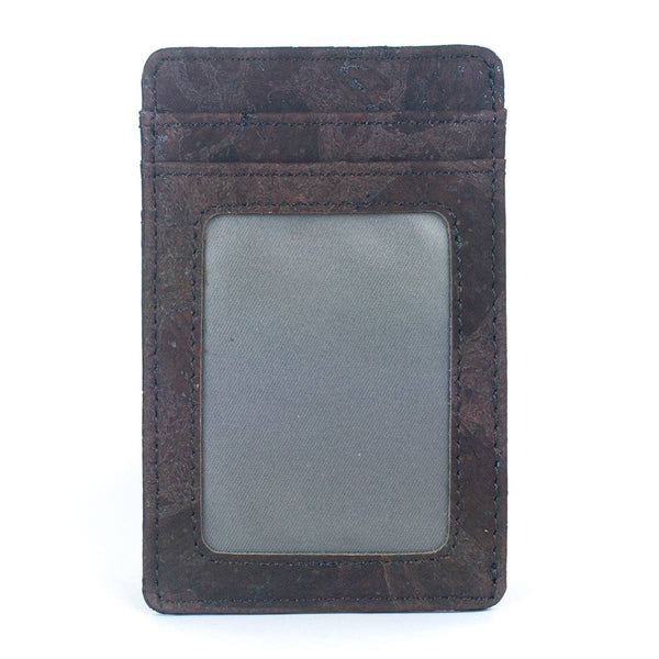 Minimalist cork card wallet with RFID protection and ID window in brown color 