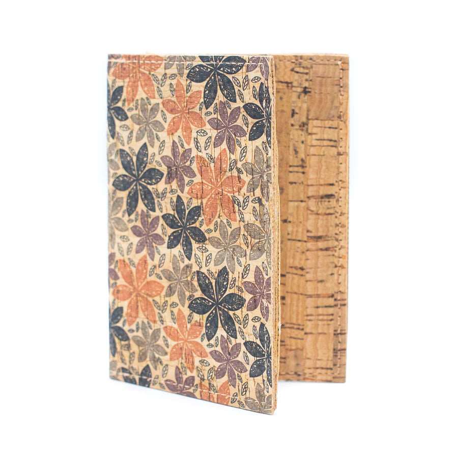 Texas-Made Cork Leather Double Passport Holder -brown and orange floral by Texas Cork Company