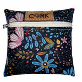 Front of Butterflies & Flowers print coin purse with almond zipper by Texas Cork Company
