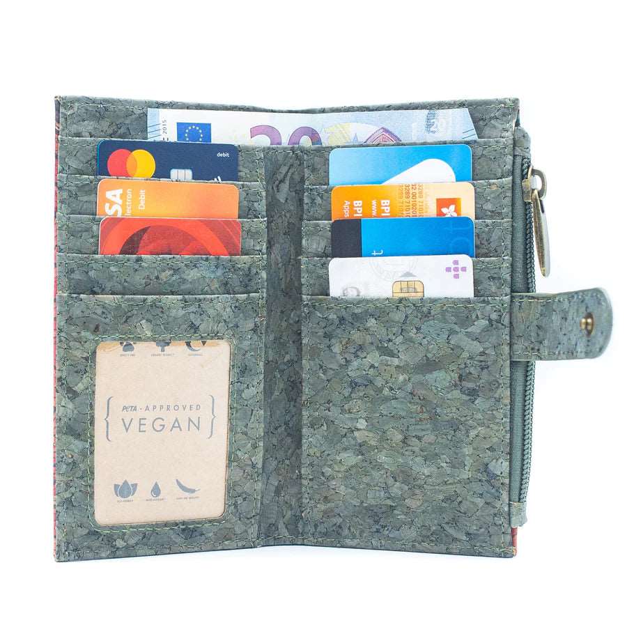 Card slots of green Exquisite Cork Wallet With Snap Closure from Texas Cork Company